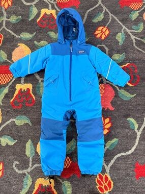 Patagonia Kids One-Piece Snowsuit in Bright Blue and Navy